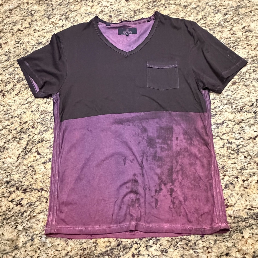 Buffalo David Bitton Mens V-Neck T-Shirt Purple Colorblock Distressed Medium ws